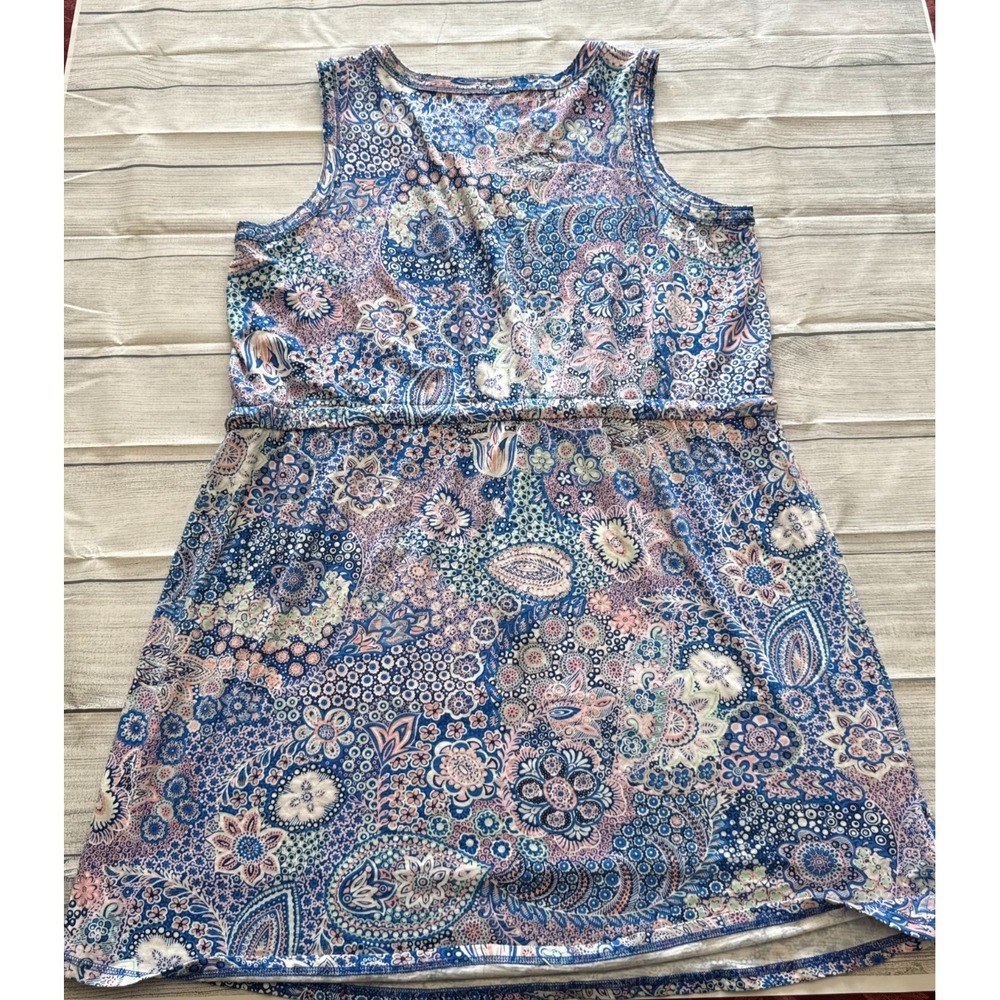 T by Talbots Paisley Drawstring Waist Dress Womens 2X Blue Pink Rayon Cotton - Picture 6 of 6